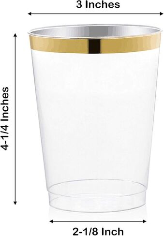 Tebery 100 Pack Gold Rimmed Plastic Cups, 12oz Clear Plastic Wedding Cups for Reception, Sturdy Disposable Elegant Party Tumblers Cups for Picnic, BBQ, Travel, Christmas, Events in Saudi Arabia