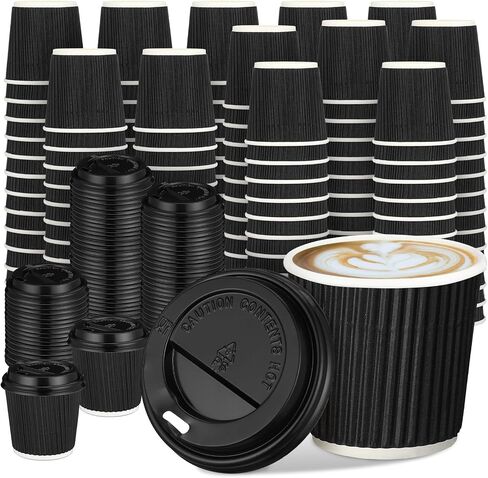 Uiifan 100 Set 4oz Disposable Espresso Cups with Lids Ripple Corrugated Paper Disposable Coffee Cups Insulated Hot Cups Ripple Cups for hot Chocolate, Tea, and Cocoa Drinks (Red) in Saudi Arabia