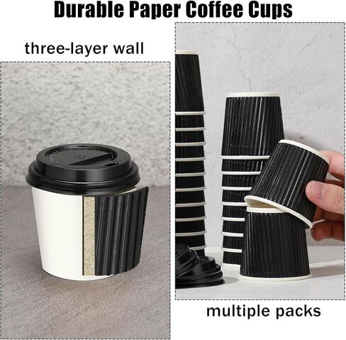 Uiifan 100 Set 4oz Disposable Espresso Cups with Lids Ripple Corrugated Paper Disposable Coffee Cups Insulated Hot Cups Ripple Cups for hot Chocolate, Tea, and Cocoa Drinks (Red) in Saudi Arabia