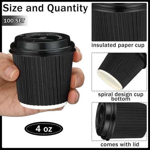 Uiifan 100 Set 4oz Disposable Espresso Cups with Lids Ripple Corrugated Paper Disposable Coffee Cups Insulated Hot Cups Ripple Cups for hot Chocolate, Tea, and Cocoa Drinks (Red) in Saudi Arabia