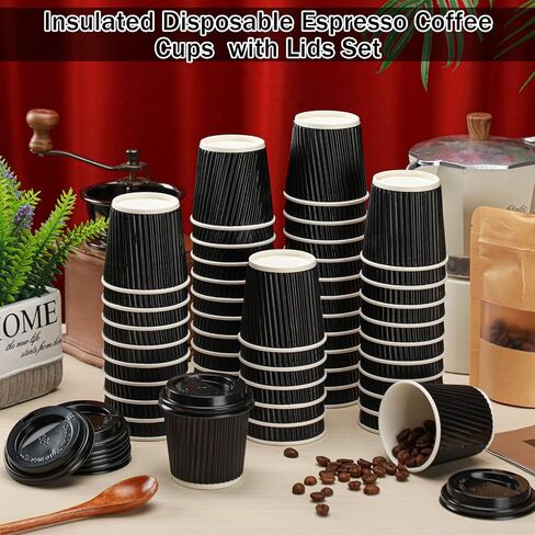 Uiifan 100 Set 4oz Disposable Espresso Cups with Lids Ripple Corrugated Paper Disposable Coffee Cups Insulated Hot Cups Ripple Cups for hot Chocolate, Tea, and Cocoa Drinks (Red) in Saudi Arabia