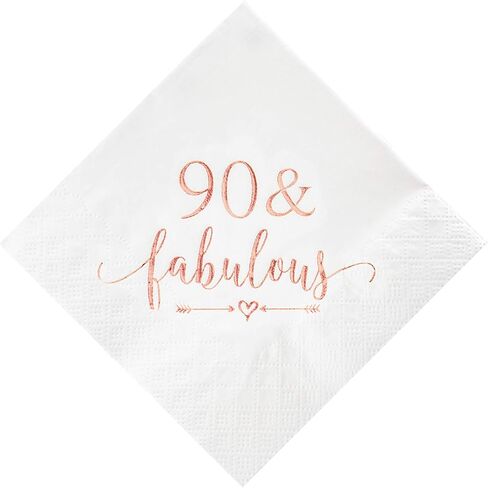 Crisky 90 and Fabulous Cocktail Napkins Rose Gold for Women 90th Birthday Decorations, 90th Birthday Bevergae Dessert Cake Table Supplies, 50Pcs, 3-Ply in Saudi Arabia