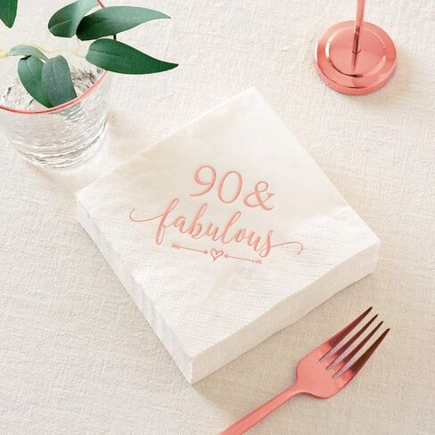 Crisky 90 and Fabulous Cocktail Napkins Rose Gold for Women 90th Birthday Decorations, 90th Birthday Bevergae Dessert Cake Table Supplies, 50Pcs, 3-Ply in Saudi Arabia