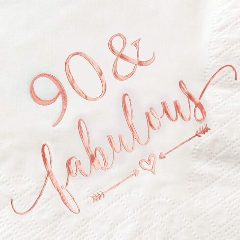 Crisky 90 and Fabulous Cocktail Napkins Rose Gold for Women 90th Birthday Decorations, 90th Birthday Bevergae Dessert Cake Table Supplies, 50Pcs, 3-Ply in Saudi Arabia
