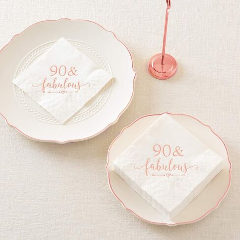 Crisky 90 and Fabulous Cocktail Napkins Rose Gold for Women 90th Birthday Decorations, 90th Birthday Bevergae Dessert Cake Table Supplies, 50Pcs, 3-Ply in Saudi Arabia
