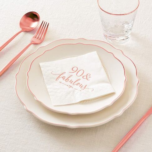 Crisky 90 and Fabulous Cocktail Napkins Rose Gold for Women 90th Birthday Decorations, 90th Birthday Bevergae Dessert Cake Table Supplies, 50Pcs, 3-Ply in Saudi Arabia