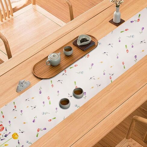 Floral Table Runner 13"x72" Linen Cabinet Cover Off-white Cloth Tulip Lavender Dandelions, Watercolor Wildflowers Printed Table Shoulder, Decor for Kitchen, Dining, Living and Bedrooms in Saudi Arabia