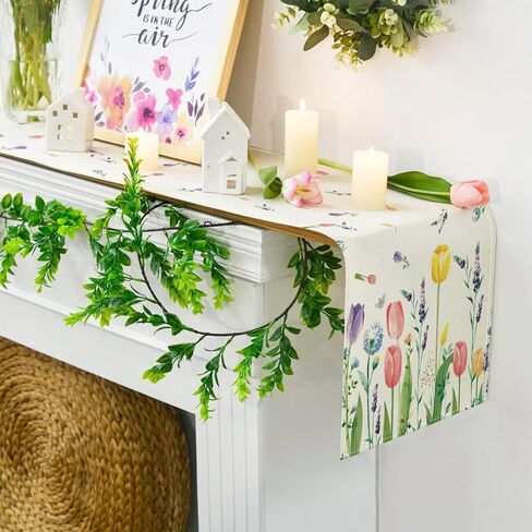 Floral Table Runner 13"x72" Linen Cabinet Cover Off-white Cloth Tulip Lavender Dandelions, Watercolor Wildflowers Printed Table Shoulder, Decor for Kitchen, Dining, Living and Bedrooms in Saudi Arabia