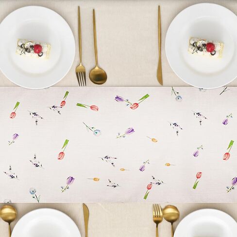Floral Table Runner 13"x72" Linen Cabinet Cover Off-white Cloth Tulip Lavender Dandelions, Watercolor Wildflowers Printed Table Shoulder, Decor for Kitchen, Dining, Living and Bedrooms in Saudi Arabia