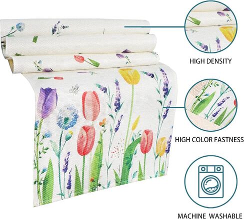 Floral Table Runner 13"x72" Linen Cabinet Cover Off-white Cloth Tulip Lavender Dandelions, Watercolor Wildflowers Printed Table Shoulder, Decor for Kitchen, Dining, Living and Bedrooms in Saudi Arabia