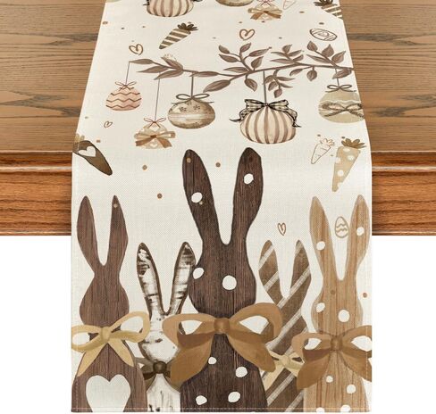 Artoid Mode Wood Bunny Rabbits Eggs Carrots Easter Table Runner, Seasonal Spring Kitchen Dining Table Decoration for Home Party Decor 13x72 Inch in Saudi Arabia