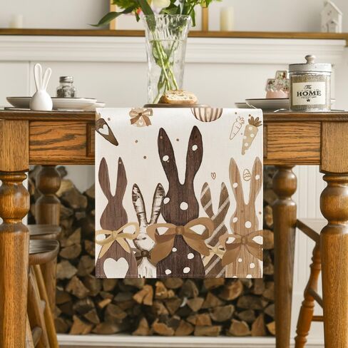 Artoid Mode Wood Bunny Rabbits Eggs Carrots Easter Table Runner, Seasonal Spring Kitchen Dining Table Decoration for Home Party Decor 13x72 Inch in Saudi Arabia
