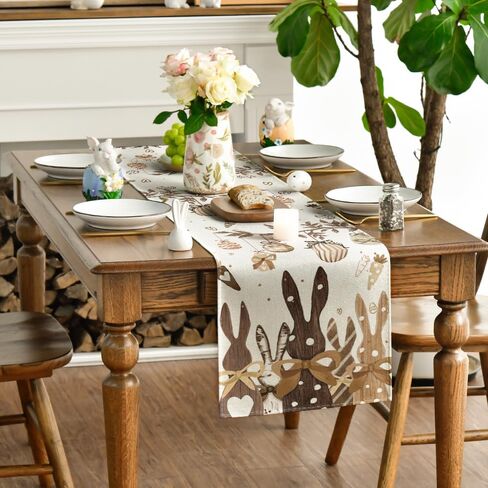 Artoid Mode Wood Bunny Rabbits Eggs Carrots Easter Table Runner, Seasonal Spring Kitchen Dining Table Decoration for Home Party Decor 13x72 Inch in Saudi Arabia