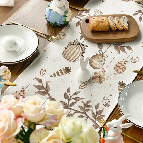 Artoid Mode Wood Bunny Rabbits Eggs Carrots Easter Table Runner, Seasonal Spring Kitchen Dining Table Decoration for Home Party Decor 13x72 Inch in Saudi Arabia