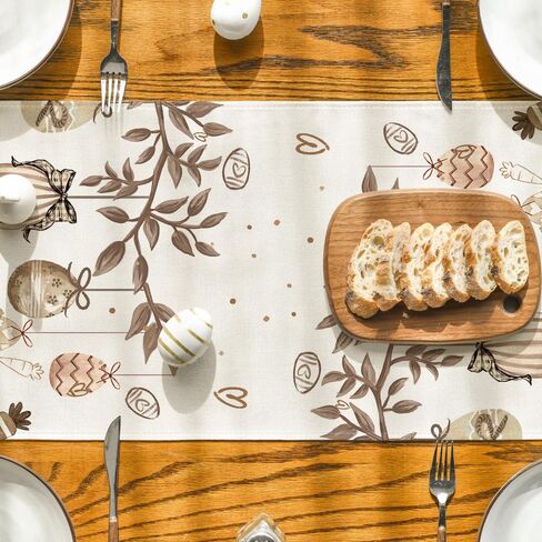 Artoid Mode Wood Bunny Rabbits Eggs Carrots Easter Table Runner, Seasonal Spring Kitchen Dining Table Decoration for Home Party Decor 13x72 Inch in Saudi Arabia