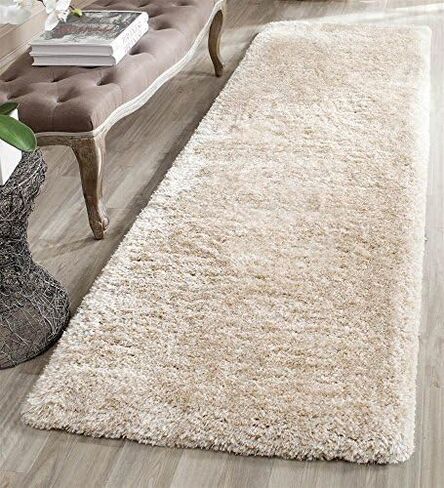 SAFAVIEH South Beach Shag Collection Area Rug - 8' x 10', Champagne, Handmade, 1.8-inch Thick Ideal for High Traffic Areas in Living Room, Bedroom (SBS562C) in Saudi Arabia