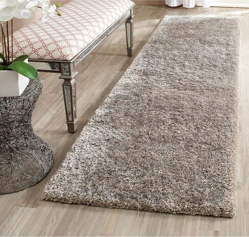 SAFAVIEH South Beach Shag Collection Area Rug - 8' x 10', Champagne, Handmade, 1.8-inch Thick Ideal for High Traffic Areas in Living Room, Bedroom (SBS562C) in Saudi Arabia