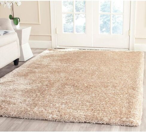 SAFAVIEH South Beach Shag Collection Area Rug - 8' x 10', Champagne, Handmade, 1.8-inch Thick Ideal for High Traffic Areas in Living Room, Bedroom (SBS562C) in Saudi Arabia