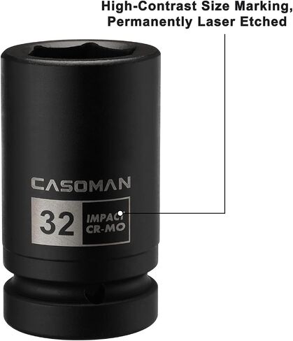 CASOMAN 10 قطع 1 بوصة مجموعة مقابس الصدمات العميقة، متري، CR-MO، 21,22,24,27,29,30,32,33,38,41 ملم، مجموعة مقابس الصدمات لمحور المغزل العميق in Kuwait