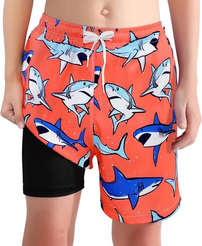 XiaoMoSha Boys Swim Trunks with Compression Liner Teen Kids Swim Shorts Quick Dry Toddler Beach Swimsuit 4-16 Years in Saudi Arabia