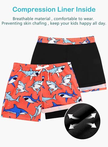 XiaoMoSha Boys Swim Trunks with Compression Liner Teen Kids Swim Shorts Quick Dry Toddler Beach Swimsuit 4-16 Years in Saudi Arabia