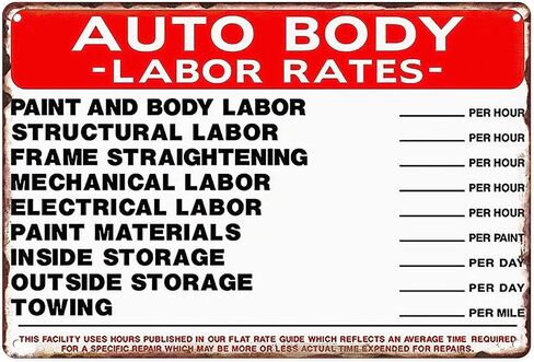 Novelty Metal Tin Sign for Safety Sign Auto Body Labor Rates Aluminum Garden Yard Signs Christmas Birthday Gifts Home Decor Farm House Garage Art Wall Sign 12"x16" in Saudi Arabia