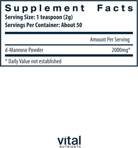 Vital Nutrients Mannose Powder 50g | Vegan D-Mannose Supplement for Urinary Tract and Bladder Support | Gluten, Dairy, Soy Free | Non-GMO | 25 Servings in Saudi Arabia