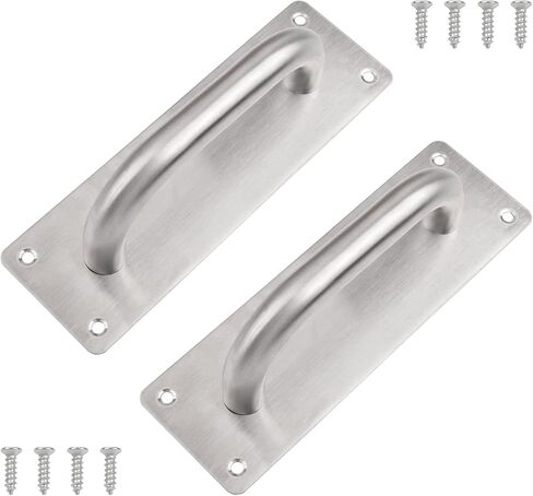 Rectangular Pull Push Door Plate Handle,2pcs 8inch Stainless Steel Heavy Duty Barn Door Pull with Mounting Screws for Shed Commercial Fire Door(Silver, 200x65mm) in Kuwait