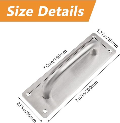 Rectangular Pull Push Door Plate Handle,2pcs 8inch Stainless Steel Heavy Duty Barn Door Pull with Mounting Screws for Shed Commercial Fire Door(Silver, 200x65mm) in Kuwait