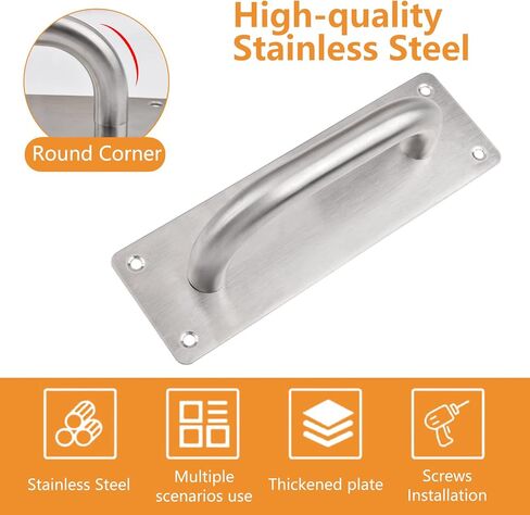 Rectangular Pull Push Door Plate Handle,2pcs 8inch Stainless Steel Heavy Duty Barn Door Pull with Mounting Screws for Shed Commercial Fire Door(Silver, 200x65mm) in Kuwait