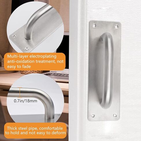 Rectangular Pull Push Door Plate Handle,2pcs 8inch Stainless Steel Heavy Duty Barn Door Pull with Mounting Screws for Shed Commercial Fire Door(Silver, 200x65mm) in Kuwait