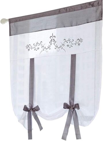 ZebraSmile Lifable Voile Floral Bowknot Ribbon Tie Up Roman Curtain Rod Pocket Curtain Balloon Curtain Semi Sheer Kitchen Balloon Window Curtain, Cartoon, 24 x 47.5 Inch, Gray in Saudi Arabia
