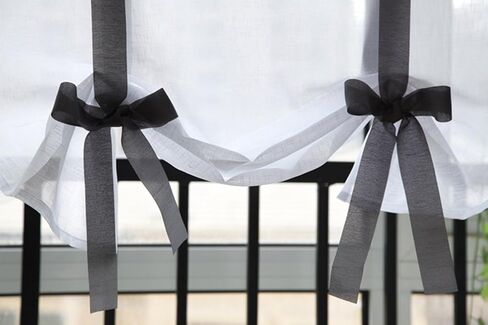 ZebraSmile Lifable Voile Floral Bowknot Ribbon Tie Up Roman Curtain Rod Pocket Curtain Balloon Curtain Semi Sheer Kitchen Balloon Window Curtain, Cartoon, 24 x 47.5 Inch, Gray in Saudi Arabia
