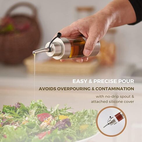 Cruet Set – 5PCS Stainless Steel & Plastic Oil Vinegar Salt Pepper Condiment Dispensers Set, Wood Caddy Organizer Storage Stand, Jar with Spoon for Spices, Sauces, Condiment Storage in Kuwait