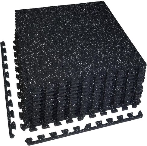 0.79in Thick 48 Sq Ft Exercise Equipment Mats, 12 Tiles Upgraded Rubber Top with High Density EVA Foam, Large Interlocking Puzzle Gym Flooring for Home Gym, Heavy Weight Workout,Black & White in Saudi Arabia