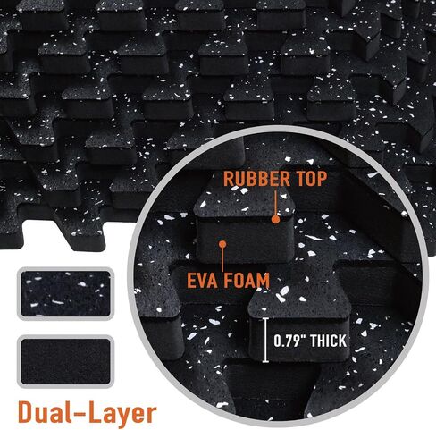 0.79in Thick 48 Sq Ft Exercise Equipment Mats, 12 Tiles Upgraded Rubber Top with High Density EVA Foam, Large Interlocking Puzzle Gym Flooring for Home Gym, Heavy Weight Workout,Black & White in Saudi Arabia