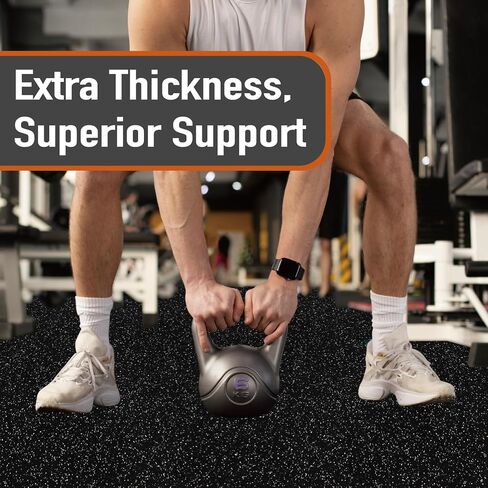 0.79in Thick 48 Sq Ft Exercise Equipment Mats, 12 Tiles Upgraded Rubber Top with High Density EVA Foam, Large Interlocking Puzzle Gym Flooring for Home Gym, Heavy Weight Workout,Black & White in Saudi Arabia