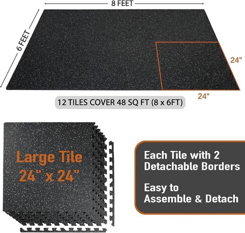 0.79in Thick 48 Sq Ft Exercise Equipment Mats, 12 Tiles Upgraded Rubber Top with High Density EVA Foam, Large Interlocking Puzzle Gym Flooring for Home Gym, Heavy Weight Workout,Black & White in Saudi Arabia