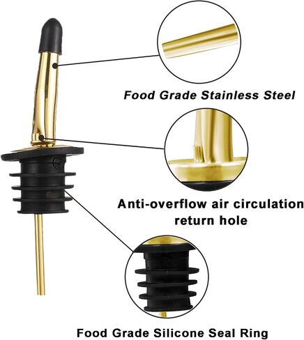 WAFJAMF 24 Pcs Stainless Steel Liquor Pour Spouts Set, Liquor Bottle Pourers with Rubber Dust Caps for Pours Liquid, Olive Oil, Wine, Vinegar (Gold-24 Pack) in Saudi Arabia