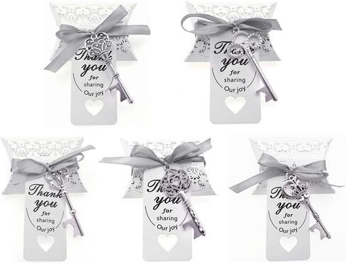 Wedding Party Favor Set,Skeleton Key Bottle Openers Candy Boxes Escort Tags and Jute Rope Souvenir Gift Set(Red Copper Tone,50 sets with 5 Styles) in Saudi Arabia