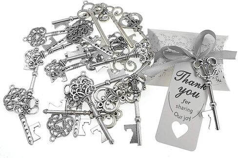 Wedding Party Favor Set,Skeleton Key Bottle Openers Candy Boxes Escort Tags and Jute Rope Souvenir Gift Set(Red Copper Tone,50 sets with 5 Styles) in Saudi Arabia