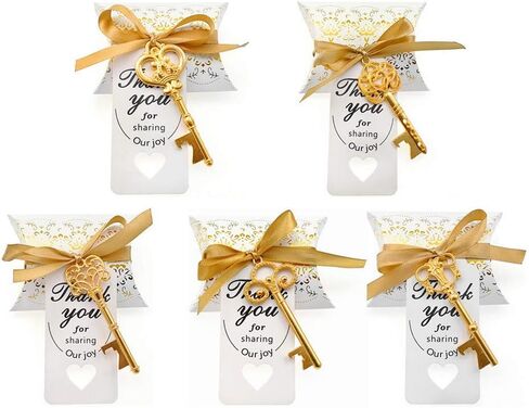 Wedding Party Favor Set,Skeleton Key Bottle Openers Candy Boxes Escort Tags and Jute Rope Souvenir Gift Set(Red Copper Tone,50 sets with 5 Styles) in Saudi Arabia