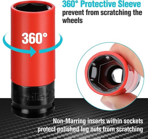 DURATECH 1/2 Wheel Protector Impact Socket Set, Lug Nut Sockets With Non-Marring Protective Sleeve, 15 17 19 21 22 mm Metric Sockets, CR-MO Alloy, Color-Coded, Great Gifts in Saudi Arabia