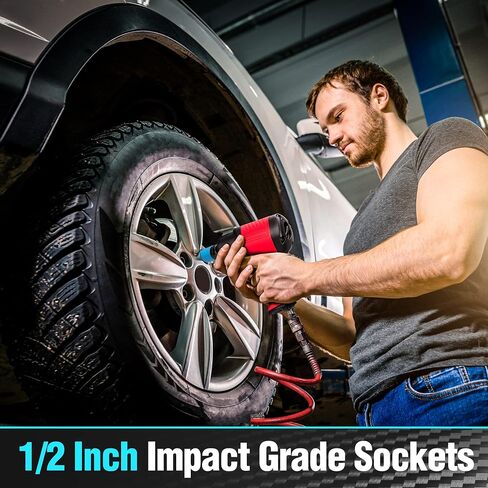 DURATECH 1/2 Wheel Protector Impact Socket Set, Lug Nut Sockets With Non-Marring Protective Sleeve, 15 17 19 21 22 mm Metric Sockets, CR-MO Alloy, Color-Coded, Great Gifts in Saudi Arabia
