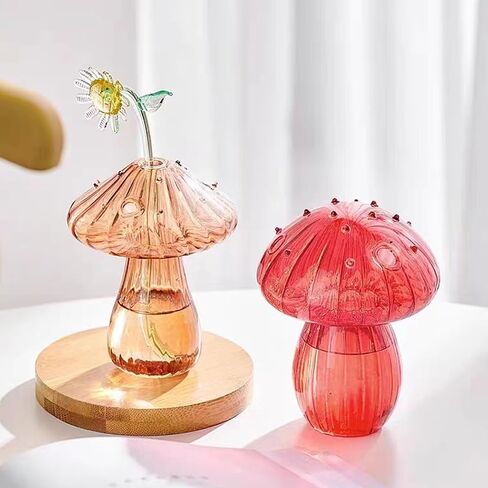 Mushroom Vase, Delicate Flower Vase, Cottagecore Room Decor, Unique Brown Glass Vase for Home Kitchen Office graduation Children's Day Decorations in Saudi Arabia