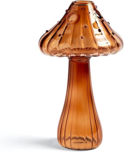 Mushroom Vase, Delicate Flower Vase, Cottagecore Room Decor, Unique Brown Glass Vase for Home Kitchen Office graduation Children's Day Decorations in Saudi Arabia