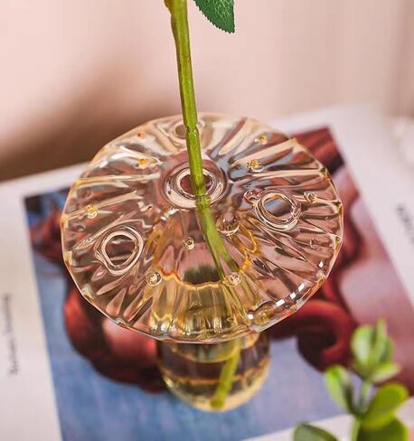 Mushroom Vase, Delicate Flower Vase, Cottagecore Room Decor, Unique Brown Glass Vase for Home Kitchen Office graduation Children's Day Decorations in Saudi Arabia