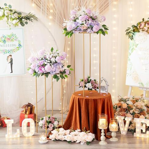 قطع مركزية لحفلات الزفاف الذهبية للطاولات - قطعتان من حامل الزهور المعدنية، مزهريات طويلة 31.5 بوصة للقطع المركزية، حامل مزهرية زهور مركزية هندسية لتزيين الزفاف، الحدث، المنزل in Kuwait