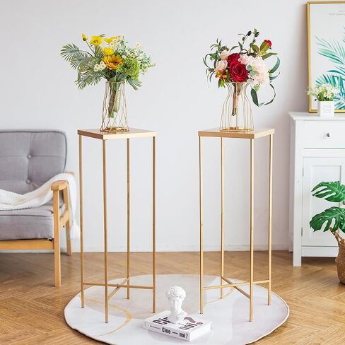 قطع مركزية لحفلات الزفاف الذهبية للطاولات - قطعتان من حامل الزهور المعدنية، مزهريات طويلة 31.5 بوصة للقطع المركزية، حامل مزهرية زهور مركزية هندسية لتزيين الزفاف، الحدث، المنزل in Kuwait
