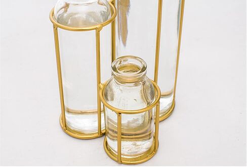 Flower Vases with 3 Bottle Crystal Clear Glass Flower Vase with Metal Stand Propagation Station Plant Display Holder Set for Home or Wedding Décor in Saudi Arabia